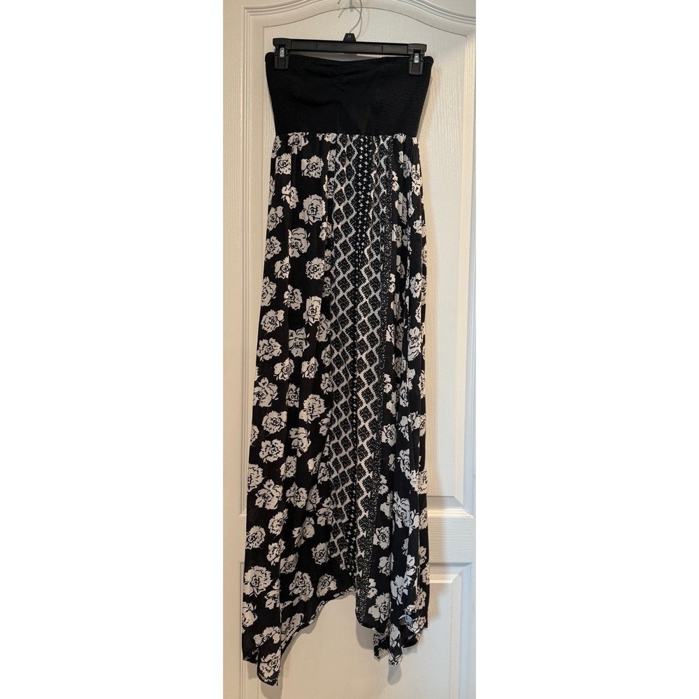 Volcom Strapless High-Low Dress Black White Floral Size Small